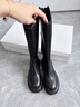 百丽（Belle）金晨明星同款厚底小V靴弹力靴女冬季商场款长靴B9D1DDG4预售 黑仙草（微光皮面）【周雨彤同款】 37 (235mm) 实拍图