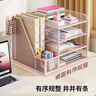 得力（deli）多功能4层金属组合式文件框/盘/栏书立办公用品桌面档案收纳盒多层资料架置物架带笔筒黑色PB122 实拍图