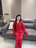 浪莎红色睡衣女士秋季纯棉长袖高端本命年鸿运蕾丝下摆结婚家居服礼盒 酒红 【礼盒装】 L 推荐【105-120斤】 晒单实拍图