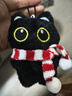 黑猫玩偶毛绒公仔挂件ins可爱猫咪包包挂饰情侣礼物送女朋友礼物 红白围巾+黑猫【送黑色珠珠链】 会吱吱叫【10厘米左右】 实拍图