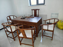 锦榆园老榆木实木茶桌椅组合办公室家用茶几一体现代简约功夫禅意泡茶台 1.5米茶桌+1富贵椅+4围椅/木茶盘 实拍图