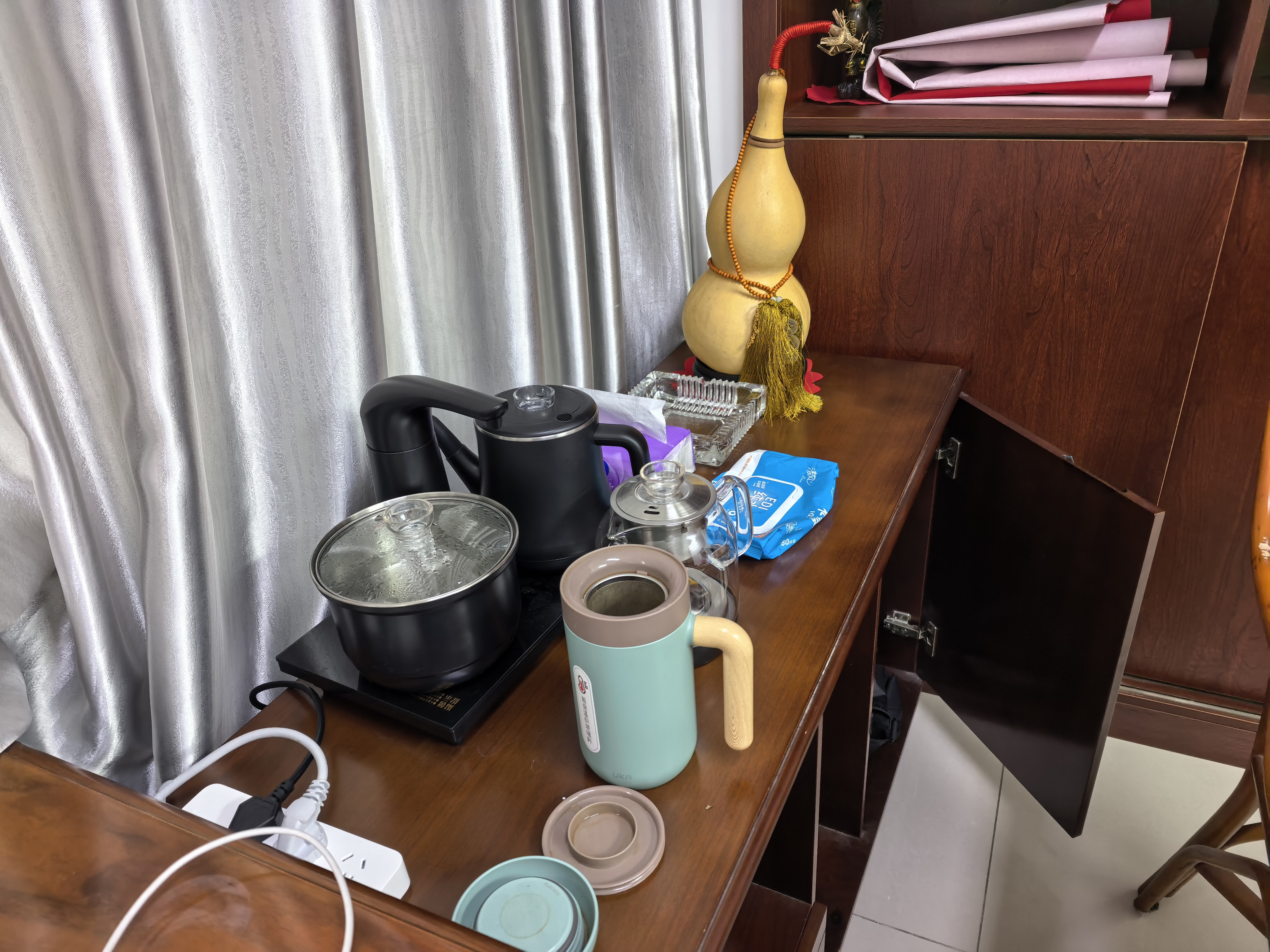 茶皇子（CHAHUANGZI）全自动上水电热烧水壶泡茶专用茶台一体嵌入式家用新款茶具全智能电茶炉 ry6 0.8L 防烫煮茶三炉款 37*20cm 实拍图