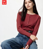 优衣库女装罗纹亨利领T恤/长袖修身短款内搭打底479591 487908 479591/17枣红色 M 实拍图