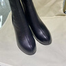 富贵鸟女鞋真皮中筒靴女新款加绒粗跟短靴子女秋季妈妈鞋高跟鞋马丁靴女 黑色（单里）跟高6cm 37 实拍图