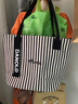 鹏境2025新款帆布手提单肩包包女时尚条纹大容量购物袋休闲通勤托特包 飘带条纹【经典黑】 实拍图