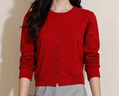 恒源祥秋季新款针织衫女开衫外套外搭圆领100%纯羊毛衫毛衣女装 红色 M 实拍图