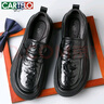 卡帝乐鳄鱼（CARTELO）男鞋一脚蹬休闲皮鞋男厚底手抓纹防皱设计男士乐福鞋9867黑色44 实拍图