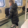 保姆鹅  【风墙】儿童羽绒服宝宝中长款护脸加厚外套保暖童装[NG2664] 炭黑 90 实拍图