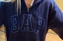 盖璞（GAP）男女装春款LOGO仿羊羔绒宽松连帽衫卫衣美版789781 海军蓝 M 美码  L亚洲码180/96A 实拍图