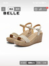 百丽（Belle）度假风休闲凉鞋女商场同款编织跛跟凉鞋D8T1DBL5 米白 34 (220mm) 实拍图