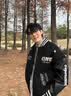 OEMG 美式刺绣棒球服棉服男士秋冬季撞色拼接加厚保暖上衣夹克外套 XZ817-B820黑色 常规 【高品质】 XL [建议120-140斤] 实拍图