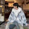 轩森图（XUANSENTU）羊羔毛绒外套男士秋冬季加绒加厚毛呢棉服潮牌美式小香风连帽棉衣 MH13蓝色 L (175) （120斤至145斤可穿） 实拍图