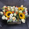 琐拉鲜花速递向日葵玫瑰混搭花束花篮生日礼物全国同城配送 香槟向日葵混搭手提花篮 实拍图