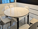 奥利克丝 亮光岩板餐桌椅组合 现代简约实木餐桌可伸缩折叠圆桌吃饭桌子 亮光雪山白-黑白框架轻奢皮椅款 1.35米 一桌六椅【12MM加厚岩板】 实拍图