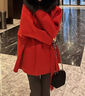 傲列山野玫瑰2025斗蓬式双面羊绒大衣狐狸毛领女中长款毛呢外套小个子 挚爱红 S 实拍图