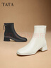 他她Tata靴子女奶皮靴法式气质短靴女靴通勤瘦瘦靴 黑色 36 实拍图