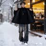 啄木鸟（TUCANO）假两件连帽外套男士套装春秋季韩版宽松毛呢大衣男装高级感穿搭潮 【三件】系绳连帽外套黑+长白T+牛仔裤蓝 XL  建议120-140斤 实拍图