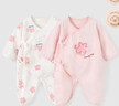 童泰婴儿连体衣新生儿衣服四季0-6月初生宝宝哈衣爬服纯棉内衣2件装 粉白花朵（四季款） 59cm (建议1-3个月身高55-60cm) 实拍图