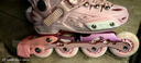 斯威（SWAY）溜冰鞋儿童男女童中小学专业轮滑鞋平花休闲滑冰旱冰鞋成人直排轮 【锁轮款】粉+一体支架+头盔护具 S (适合3-7岁)日常鞋码27-32 实拍图