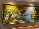 美艺佳天鹅湖纯手绘油画客厅沙发背景墙横幅壁画欧式山水风景手工装饰画 简欧金框 100*220CM 实拍图