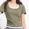 森马（Semir）短袖t恤女短款假两件百搭上衣25夏装显瘦U领套头衫109325100015 实拍图