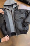 良茨胖子假两件PU羽绒外套男士秋冬加绒加厚棉衣宽松大码工装冲锋夹克 黑色（升级高品质PU加绒加厚款） L 110-130斤 实拍图