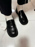 达芙妮单鞋女牛皮小皮鞋新款百搭平底乐福鞋一脚蹬女鞋422104579 黑色38 实拍图