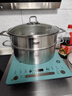 Momscook不锈钢煲汤锅电磁炉通用火锅复底火锅盆平底双耳汤锅锅具 【火锅+蒸笼】 28cm 实拍图