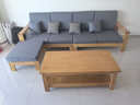 公熊（GXIONG） 公熊家具 沙发实木沙发客厅北欧实木木质沙发实木沙发小户型沙发 【标准版】原木色（灰色布套） 四人位+脚踏+长茶几 实拍图