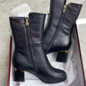 富贵鸟女鞋真皮中筒靴女新款加绒粗跟短靴子女秋季妈妈鞋高跟鞋马丁靴女 黑色（单里）跟高6cm 37 实拍图