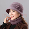 笙格儿 帽子女冬季中老年保暖兔毛帽老年人毛线帽围巾冬季送妈妈的生日礼物加绒针织帽 浅紫 单个帽子 均码 实拍图