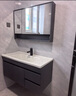 恋派浴室柜 陶瓷一体盆卫生间洗脸盆柜组合悬挂式洗漱台智能洗手盆柜 普通镜柜】珠光灰+陶瓷盆 90cm 实拍图