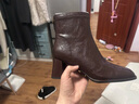 百丽（Belle）复古褶皱面时装靴女2025冬新商场同款优雅高跟短靴E5U1DDD5 棕色 39 实拍图