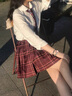 唐努乌【8件套】少女jk制服学生百褶裙衬衫校服正统半身学院风伞状裙子 芋泥蛋糕【8件套】 S 【75-90斤】 实拍图