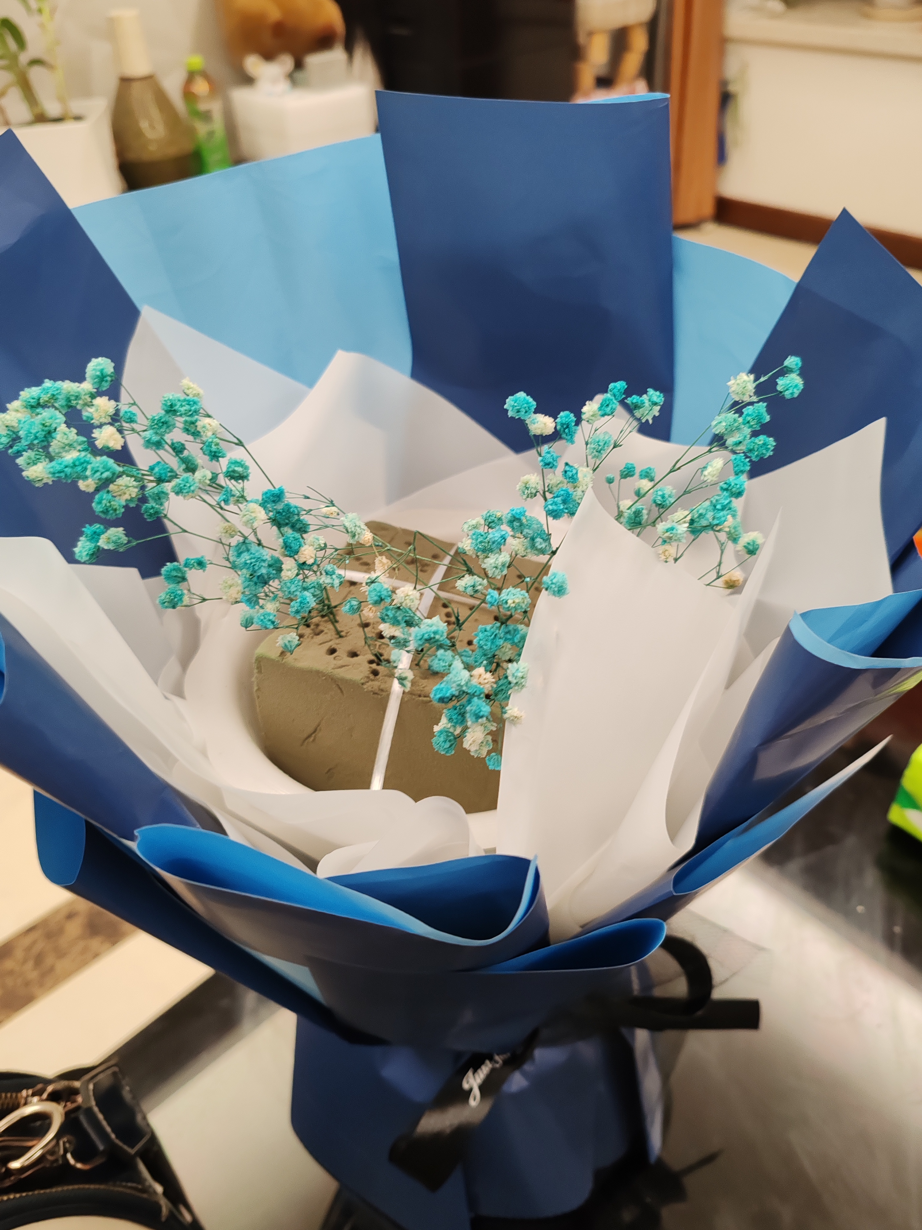 花束包装半成品免包手工创意高考花壳有钱花材料包鲜花零食满天星 大号花筒牛仔蓝色 送30根竹签+彩灯+胶带+贺卡 实拍图