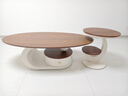 塑造者奶油风实木小户型家用客厅茶几高端大气简约现代中古风椭圆形茶桌 套装奶白架架+胡桃木色+边几50cm 1.3米 实拍图