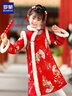 罗蒙女童红色旗袍加绒新年拜年服连衣裙新中式儿童过年演出服 红色140 实拍图