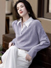 德玛纳【云朵线衫】春秋简约风通勤拼接翻领舒柔纤绒纱遮肉针织衫女上衣 实拍图