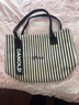 鹏境2025新款帆布手提单肩包包女时尚条纹大容量购物袋休闲通勤托特包 飘带条纹【经典黑】 实拍图