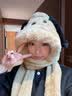 MINISO帽子女秋冬季毛绒保暖加厚骑车防风连帽围脖围巾一体三件套 咖色 实拍图