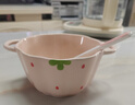 草莓陶瓷碗勺家用高颜值米饭碗少女心甜品碗釉下彩餐具套装 【2件套】浅粉草莓小号汤碗+勺 实拍图