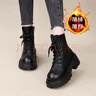 啄木鸟皮面马丁靴女款2025秋冬新款英伦风百搭小皮鞋厚底增高显瘦短靴女 黑色（加绒加厚） 37 (235mm) 实拍图