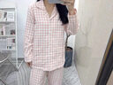 美标长袖纯棉睡衣女春秋三层棉纱简约格子外穿全棉家居服软棉棉套装冬 浅粉红【三层加厚棉纱】 M （160/84A） 实拍图