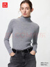 优衣库女装精纺美利奴羊毛罗纹两翻领针织衫/长袖毛衣478337 03 灰色 M 实拍图