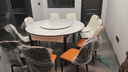 丰舍 餐桌 可变圆桌伸缩折叠实木岩板餐桌椅组合现代轻奢餐桌餐厅饭桌 黑白色-雪山白岩板-101皮椅 【1.5米】 一桌10椅 实拍图