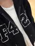 F426【赵露思同款】国潮牌秋季宽松百搭大logo格纹贴布绣开衫卫衣 黑色 XL 实拍图