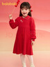 巴拉巴拉女童新中式针织连衣裙2025春红色百褶公主拜年服裙子208125111001 实拍图