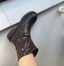 百思图冬新款潮酷加绒保暖粗跟女马丁靴通勤皮短靴棉鞋W2551DZ4 棕色绒里 36 实拍图