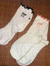 【单双低至1.29】袜子女中筒袜木耳边蝴蝶结点子纱可爱百搭堆堆袜 颜色随机 3双 实拍图