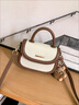 高级感真皮包包女包2025新款斜挎包轻奢手提包单肩包百搭马鞍包 米白拼咖【无挂件】高档通勤实用 实拍图